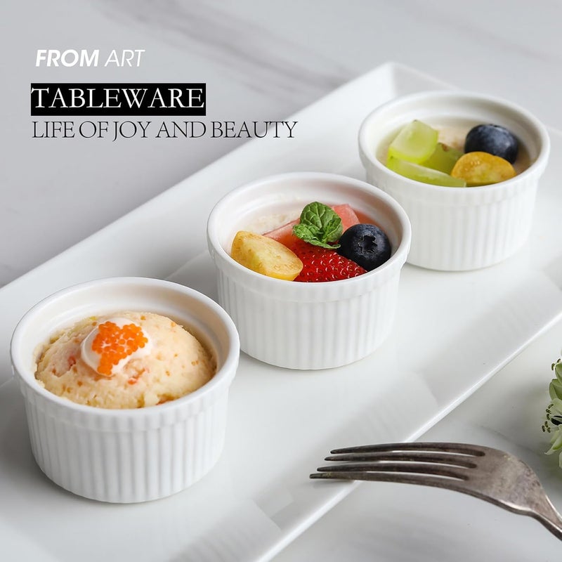 Feenmai Ramekins 4 oz Creme Brulee Ramekins Oven Safe Bowls Set of 6 Small Ceramic Baking Bowls Porcelain Pudding Custard Souffle Bowls Dipping Sauce Bowls White Kitchen Remekins for Baking - Image 3